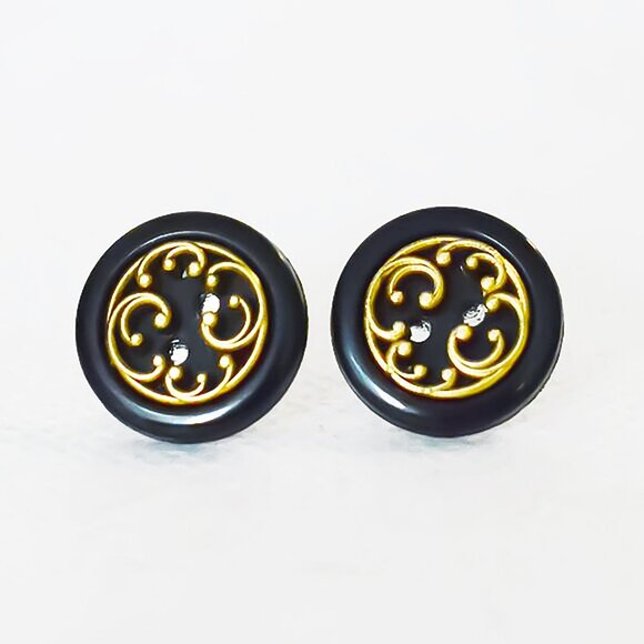 Gothic Baroque Black and Gold Stud Earrings - Picture 2 of 6